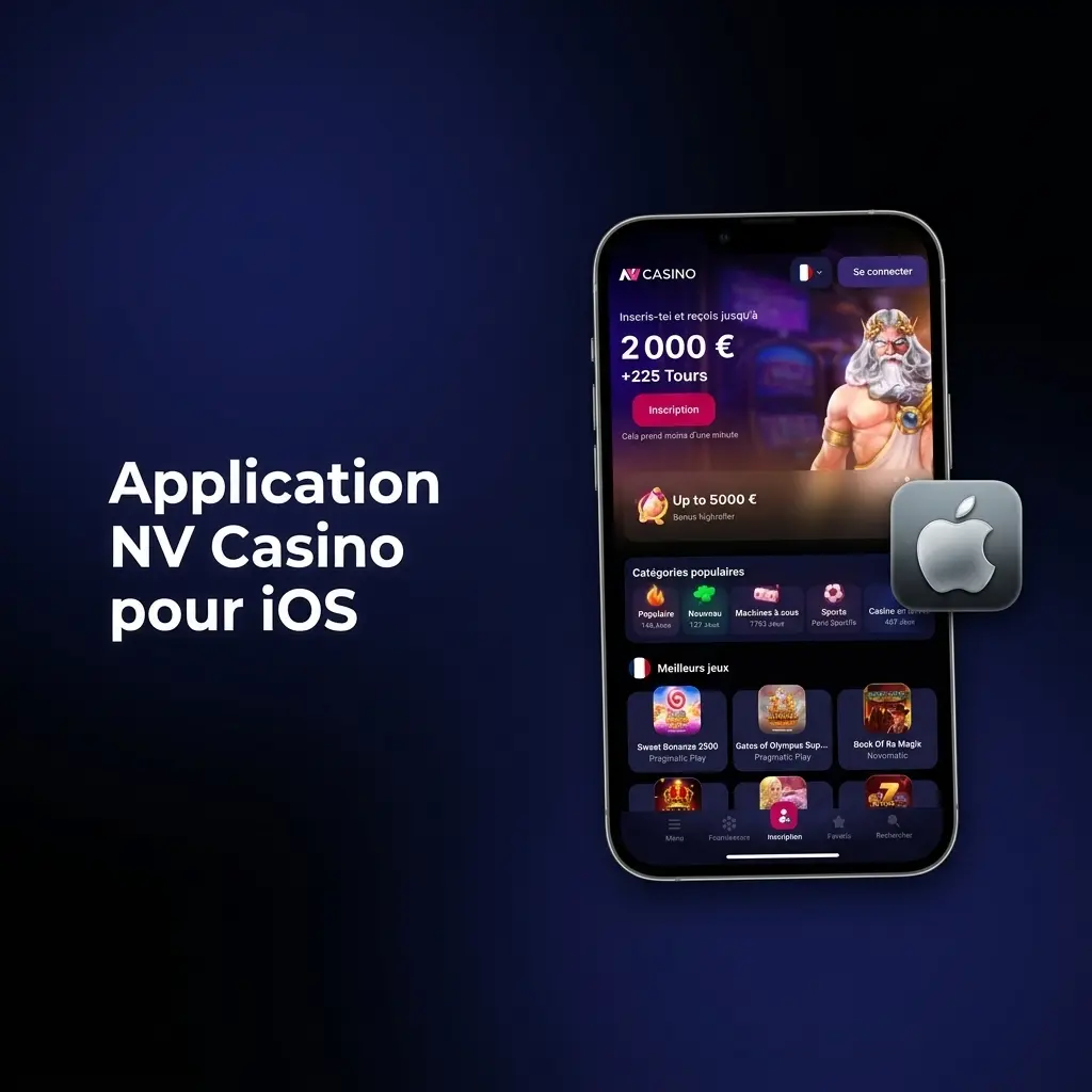 Application NV Casino sur iPhone et iPad avec paris sportifs, casino en direct et paiements, disponible sur l'App Store iOS