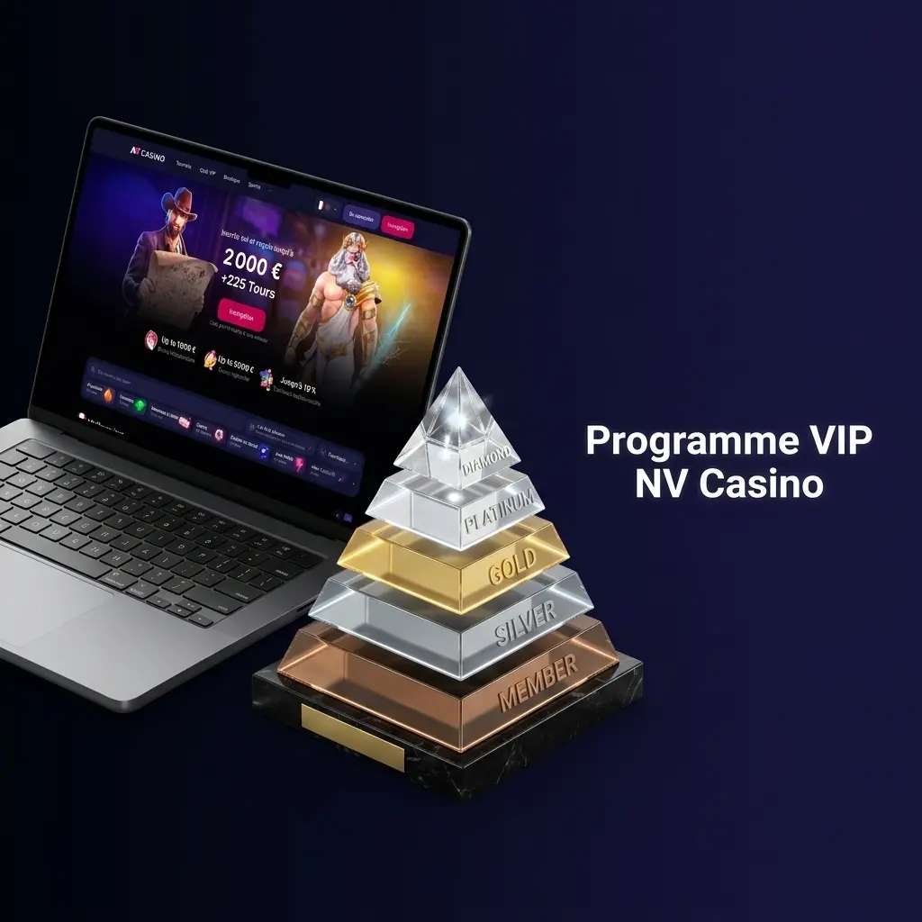 Programme VIP NV Casino avec niveaux Bronze, Argent, Or, Platine et Diamant offrant des avantages exclusifs aux joueurs fidèles
